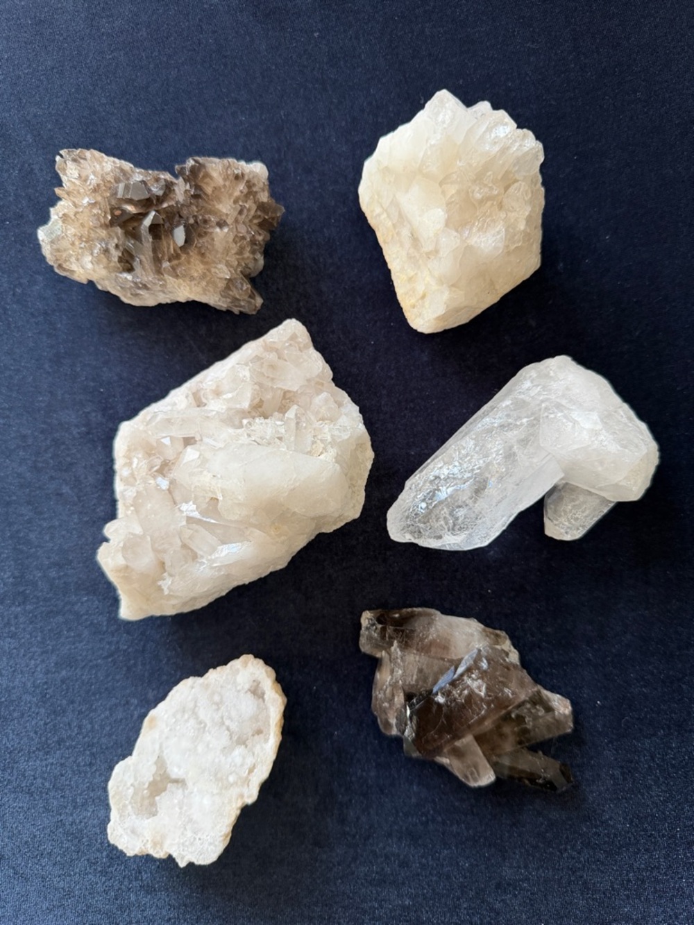 Mixed Quartz Crystal Cluster bundle 6 piece - Clear and Smoky Crystals